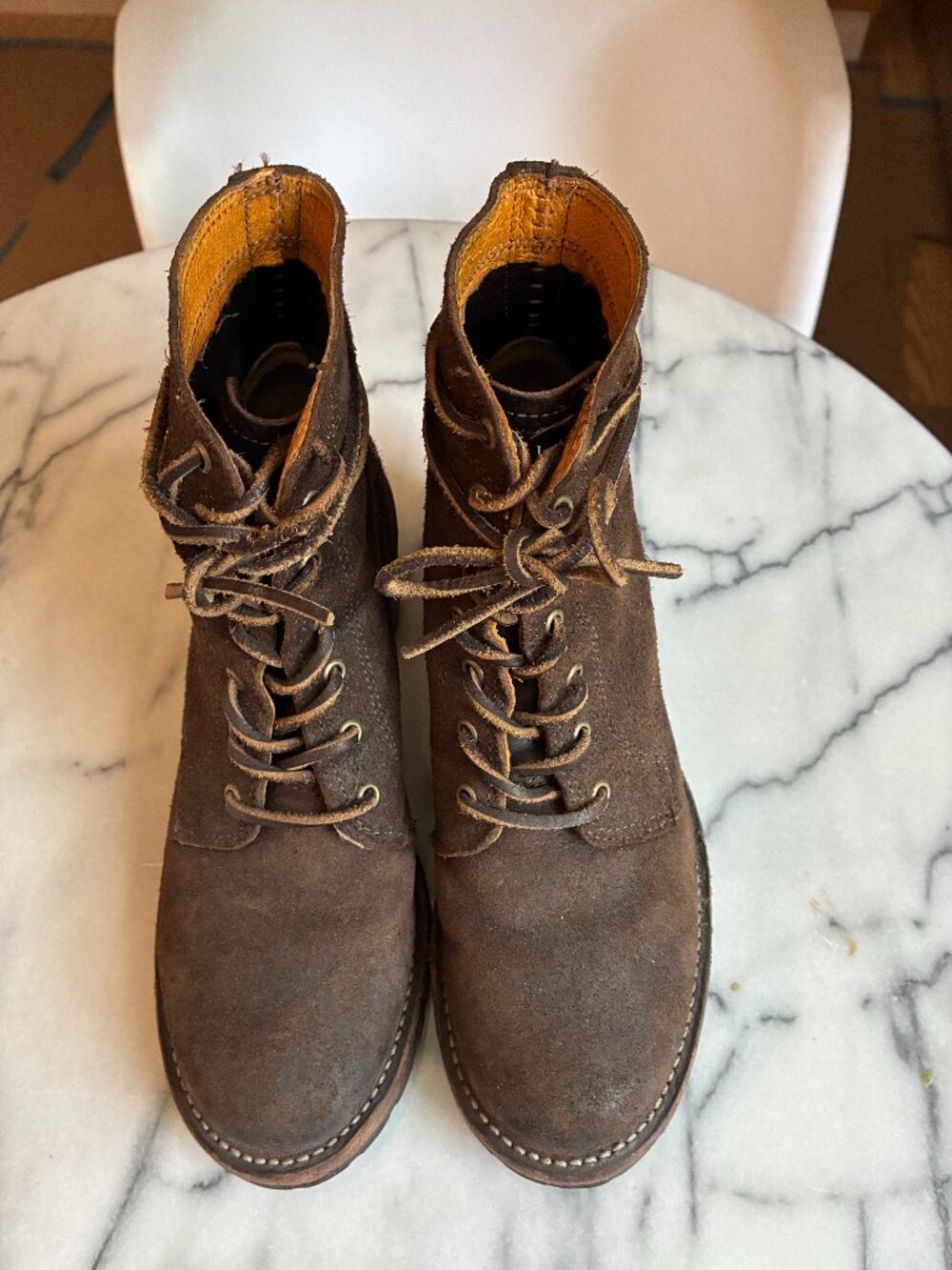 FRYE Sabrina 6G Lace-Up Boots 77590 – Dark Brown Suede – Made in USA – Size 8M